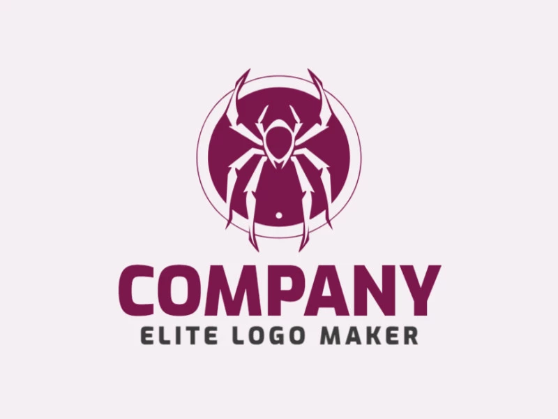 Logotipo customizável com a forma de uma aranha, composto por um estilo simétrico e cor roxo.