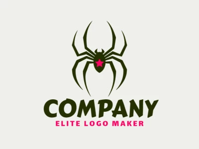 Um logotipo projetado simetricamente apresentando uma aranha, misturando tons de verde e rosa para evocar uma sensação de equilíbrio e intriga.