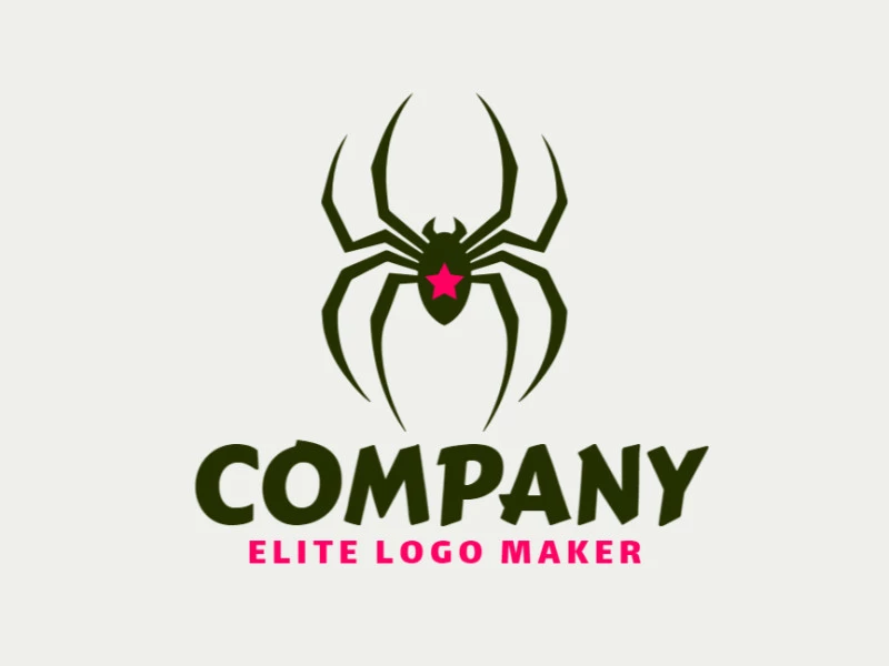 Um logotipo projetado simetricamente apresentando uma aranha, misturando tons de verde e rosa para evocar uma sensação de equilíbrio e intriga.