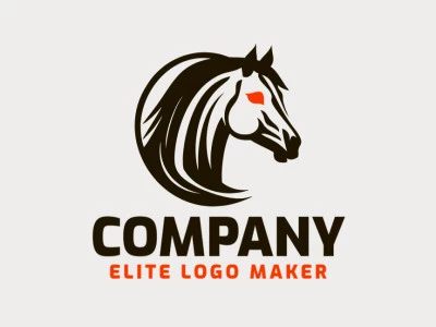 Logotipo criativo com a forma de um cavalo garanhão com design memorável e estilo minimalista, as cores utilizadas é laranja e marrom escuro.