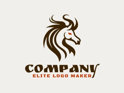 Logotipo disponível para venda com a forma de um cavalo garanhão com design animal e com as cores laranja e marrom escuro.