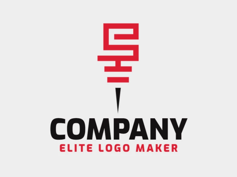 Logotipo customizável com a forma de um alfinete composto por um estilo minimalista e cores vermelho e preto.