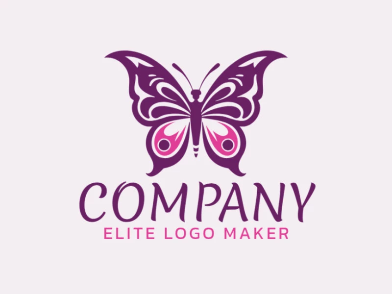 Logotipo com a forma de uma borboleta simétrica com as cores roxo e rosa, esse logotipo é ideal para diferentes áreas de negócio.