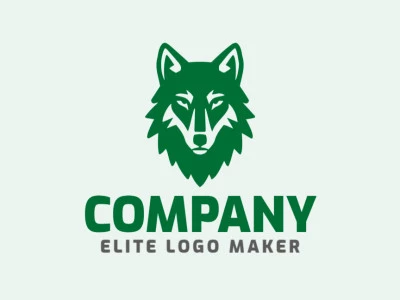 Um logotipo abstrato apresenta a cabeça simétrica de um lobo verde, usando formas equilibradas para criar um design visual marcante e único.