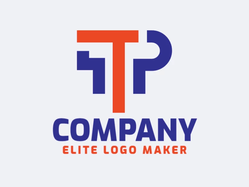 Crie seu logotipo online com a forma de uma letra "T" combinado com uma letra "P", com cores customizáveis e estilo minimalista.