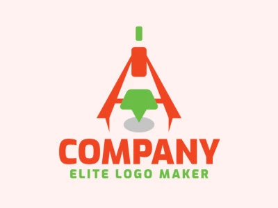 Logotipo elegante composto por formas criativas formando um compasso unido com uma caixa de chat com estilo abstrato, as cores utilizadas foi cinza, verde, e laranja.