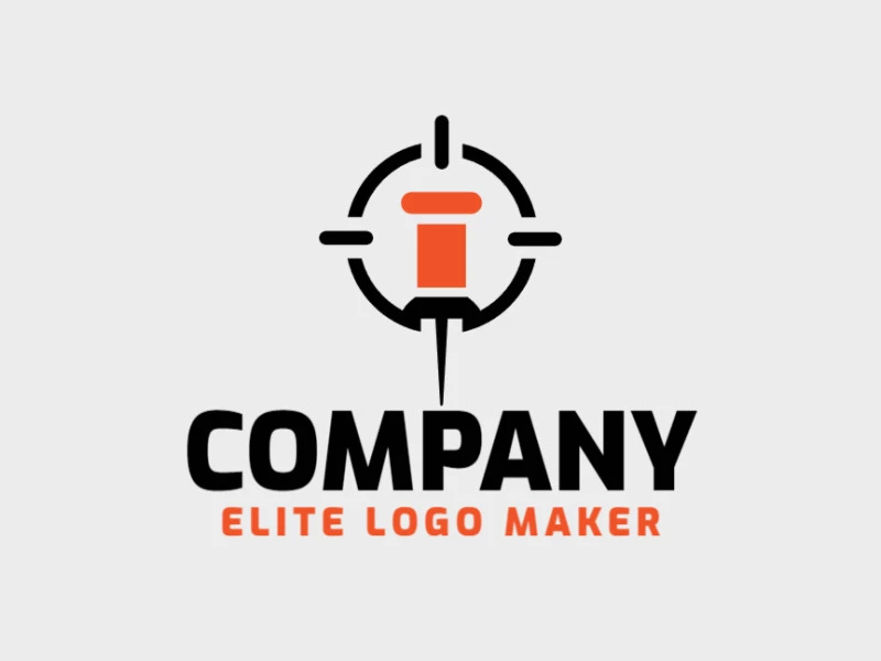 Crie um logotipo para sua empresa com a forma de um alvo combinado com um alfinete, com estilo minimalista e com as cores laranja e preto.