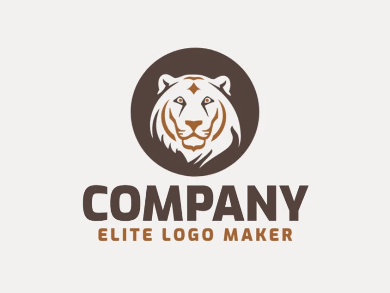 Logotipo customizável com a forma de um tigre composto por um estilo circular e com as cores amarelo escuro e marrom escuro.