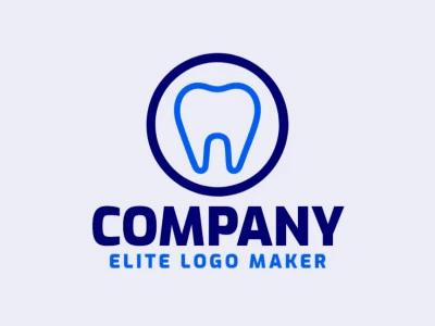 Logotipo disponível para venda com a forma de um dente com estilo monoline e com as cores azul e azul escuro.