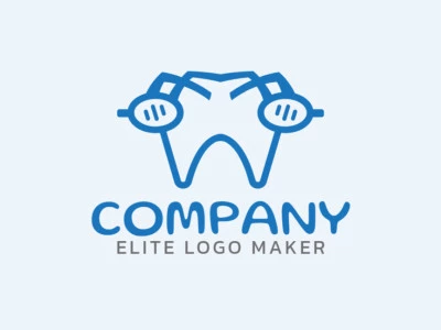 Logotipo vetorial com a forma de um dente combinado com um óculos com design infantil e cor azul.