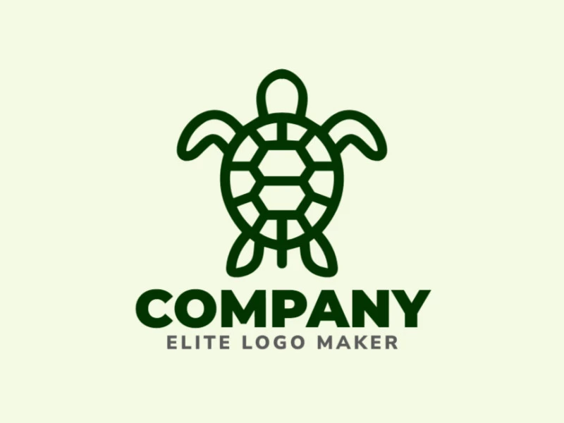 Um logotipo monoline refinado com uma tartaruga proeminente, elegantemente contornada em verde escuro, ideal para uma marca sofisticada e profissional.