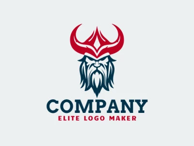 Logotipo customizável com a forma de um viking composto por um estilo simétrico e com as cores vermelho e azul escuro.