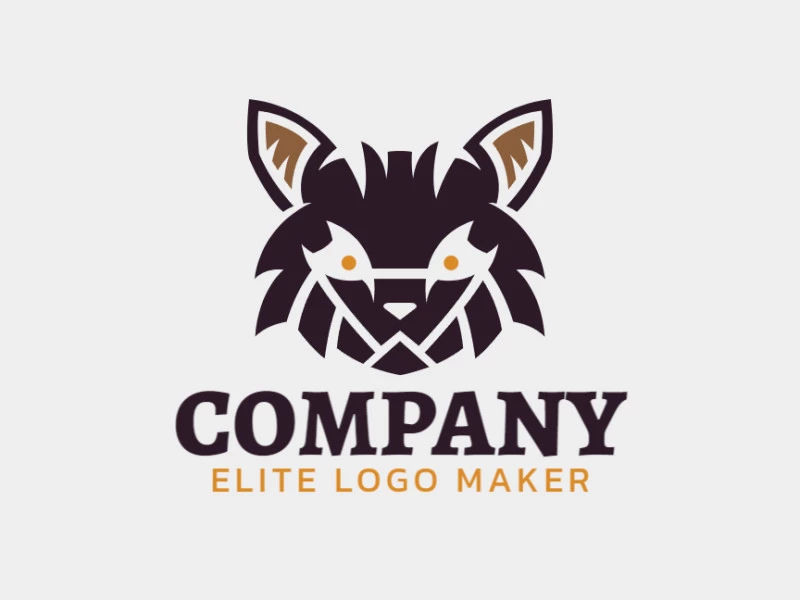 Logotipo customizável com a forma de um gato selvagem com estilo simétrico, as cores utilizadas foi marrom e laranja.