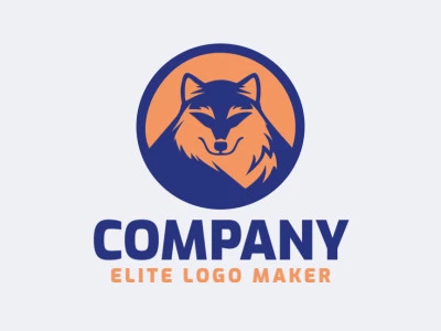 Um logotipo mascote audacioso apresentando um lobo poderoso, representando força e lealdade, em laranja vibrante e azul profundo.