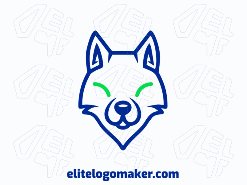 Um design legal de mascote de um lobo com um olho azul marcante, exibindo força e determinação feroz.