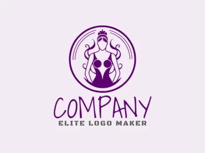 Crie um logotipo para sua empresa com a forma de uma mulher com estilo ornamental e cor roxo.