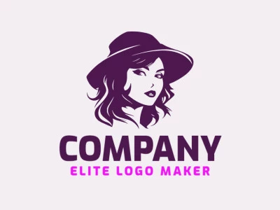 Logotipo criativo com a forma de uma mulher com design memorável e estilo minimalista, a cor utilizada é roxo.