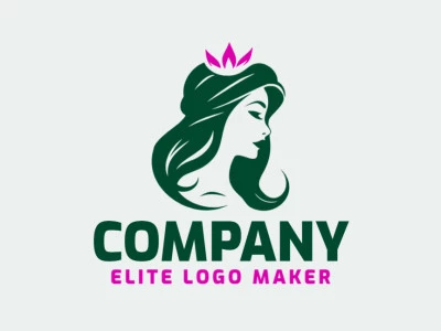 Logotipo customizável com a forma de uma mulher combinado com uma flor composto por um estilo abstrato e com as cores verde e roxo.