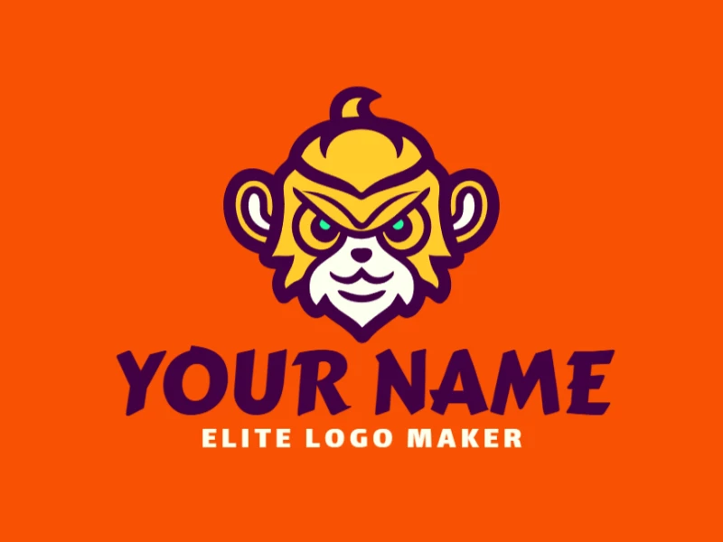 Um logotipo animal atraente com uma cabeça de macaco amarela, projetado com formas ousadas e detalhes divertidos para um visual chamativo e divertido.