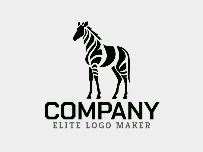 Logotipo vetorial com a forma de uma zebra com estilo mascote e cor preto.