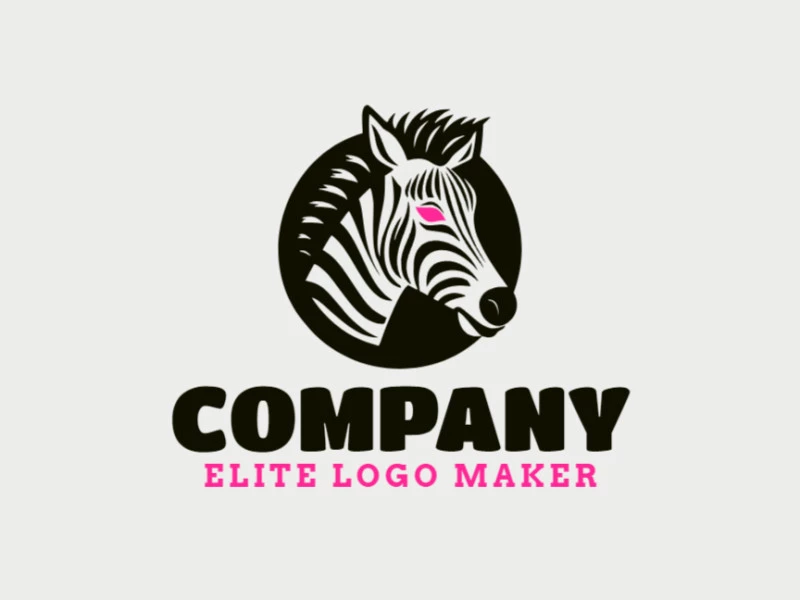 Logotipo vetorial com a forma de uma zebra com estilo abstrato e com as cores preto e rosa.