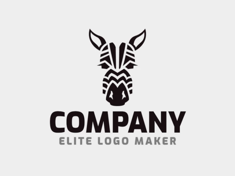 Logotipo customizável composto por formas sólidas e estilo simétrico, formando uma zebra com a cor preto.