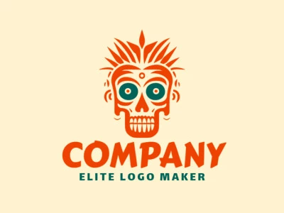 Crie um logotipo vetorial para sua empresa com a forma de um zumbi com estilo simétrico, as cores utilizadas foi laranja e verde escuro.