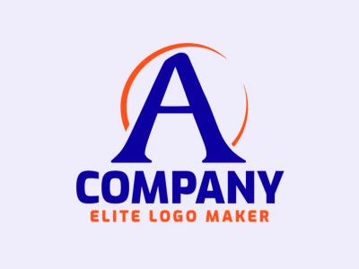 Template logo in the shape of a letter "A" with abstract design with orange and dark blue colors.