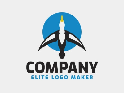 Stylized logo design in the shape of an albatross combined with a circle with black, yellow and blue colors.