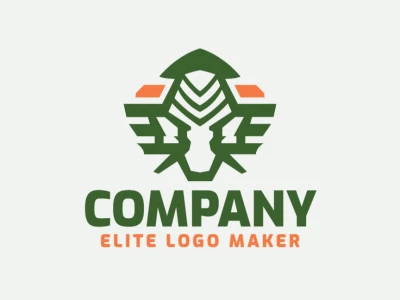 Symmetric logo created with abstract shapes forming an alien with green and orange colors.