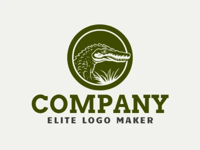 Vector logo in the shape of an alligator with illustrative style and green color.