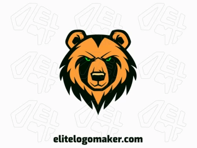 An abstract logo featuring an angry bear, crafted with bold shapes and lines in green, black, and dark yellow for a fierce and contemporary look.