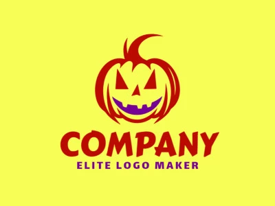 Customizable logo in the shape of an angry pumpkin composed of a simple style with red and purple colors.