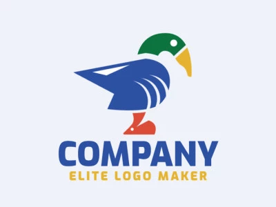 Animal logo in the shape of three animals (Duck, shark, and mouse) composed of simples shapes with blue, green and orange colors.