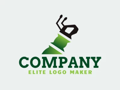 Stylized logo design with the shape of an ant combined with bamboo with green and black colors.