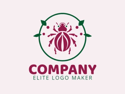 Create your own logo in the shape of a beetle with a circular style with dark red and dark green colors.