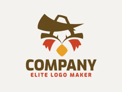 Creative logo in the shape of a bird merged with a hat with memorable design and stylized style, the colors used are: red, yellow, brown.