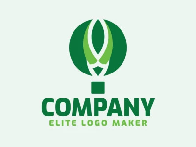 Abstract company logo in the shape of a balloon combined with a bird head composed of leaves with green colors.