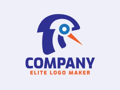 Vector logo in the shape of a birdie with abstract style with blue and orange colors.