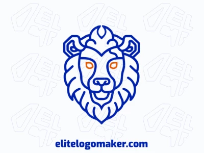 Refined monoline logo design featuring a blue lion head with a striking orange eye, blending elegance and boldness.