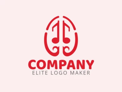 Creative logo in the shape of a brain combined with a musical note, with memorable design and abstract style, the color used is red.