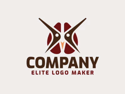 Logo available for sale in the shape of a brain combined with an owl, with symmetric style with brown, orange, and red colors.