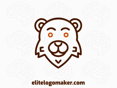 An editable logo template featuring a brown bear head with fine lines, designed in a simple style with brown and orange tones for a clean and modern look.
