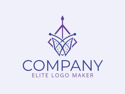 Customizable logo with the shape of a butterfly combined with a kite composed of an abstract style with purple, blue, green, pink, and yellow colors.