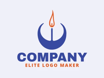 Vector logo in the shape of a candle with a minimalist style with blue and orange colors.