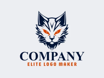 An abstract cat logo with sleek lines and curves, combining vibrant orange and deep dark blue for a modern and sophisticated look.