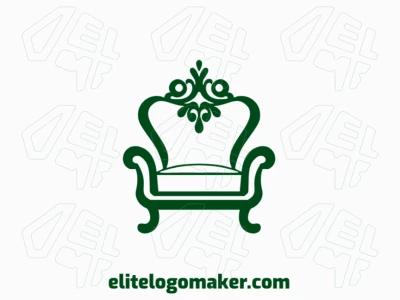 An ornamental logo design, featuring an elegant chair in rich, dark green, exuding sophistication and comfort.