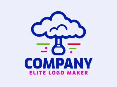 An abstract logo combining a cloud and laboratory flask in vibrant green, red, pink, and dark blue hues.