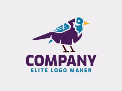 Vector logo in the shape of a colorful bird with an abstract design, the colors used are yellow, blue, brown, and purple.