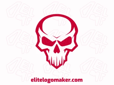 A simple logo composed of abstract shapes forming a cranium with the color red.